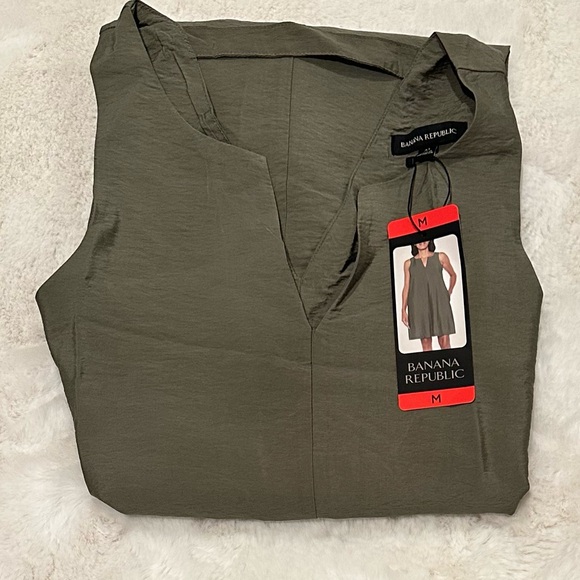 Banana Republic Womens V Neck Sleeveless Dress Olive Green Medium - Picture 6 of 6